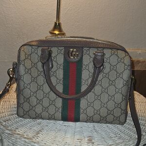Gucci Beige and Green Satchel